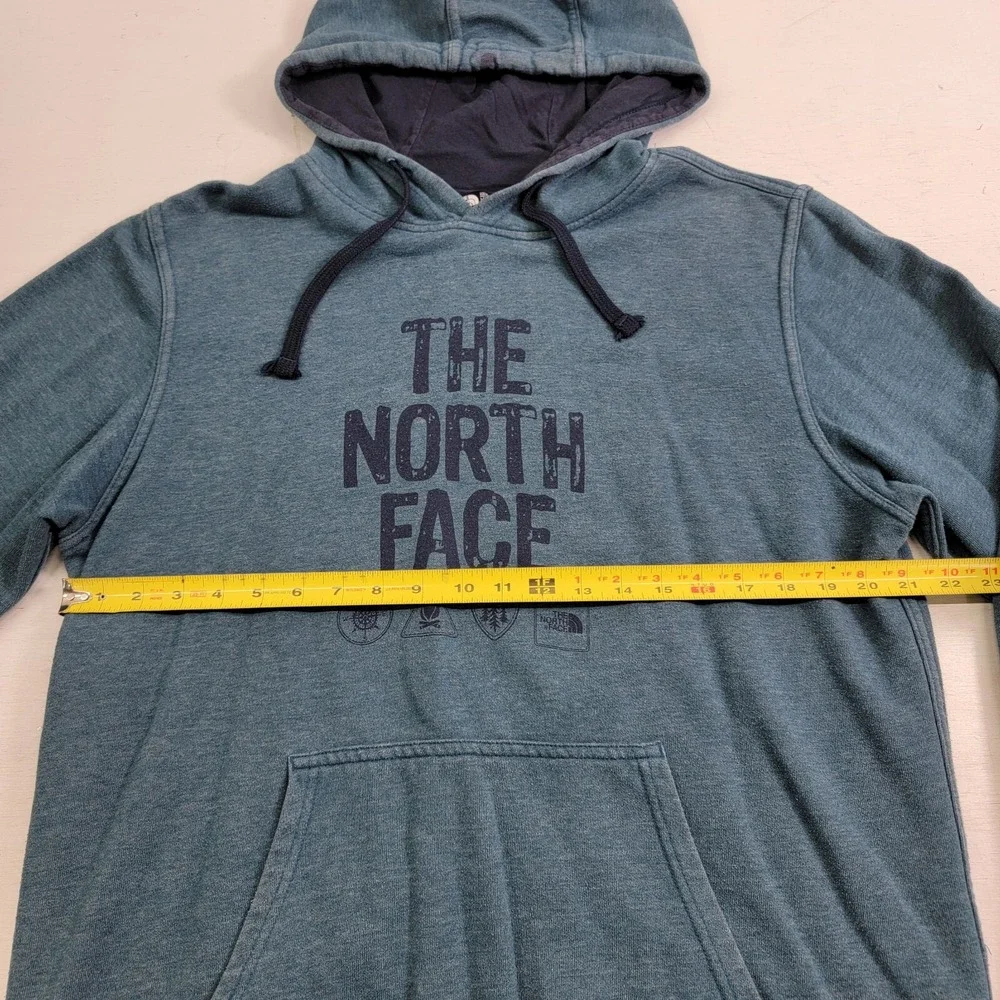 The North Face Distressed Pullover Hoodie Sweatshirt Camp‎ Mens Sz L Faded Blue